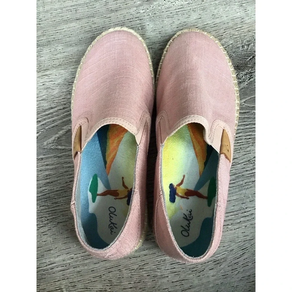 Olukai Kaula Pa'a Kapa Women's Size 7 Slip On Espadrille Flats Shoes Pink Casual